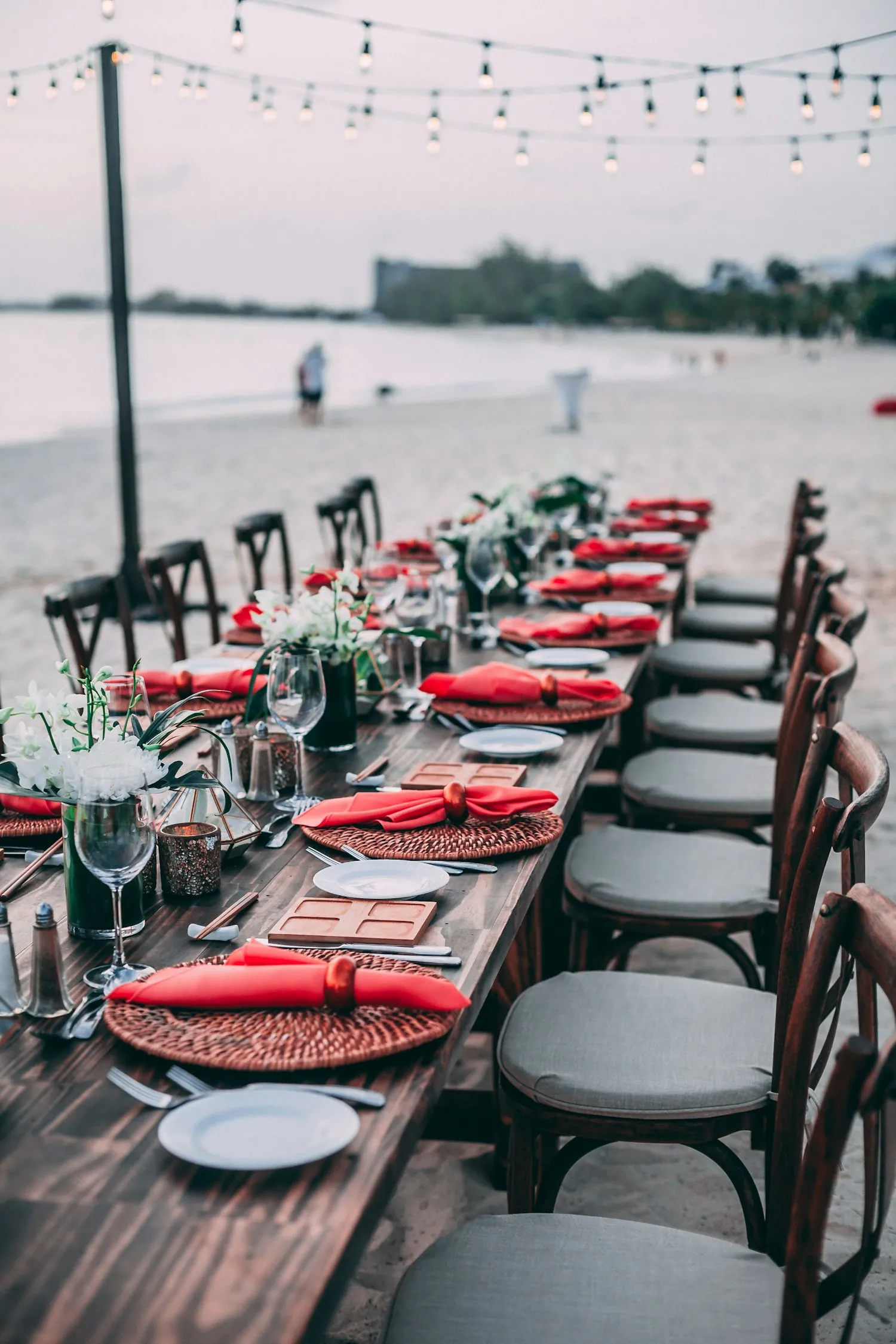 A long celebration table laid for dinner